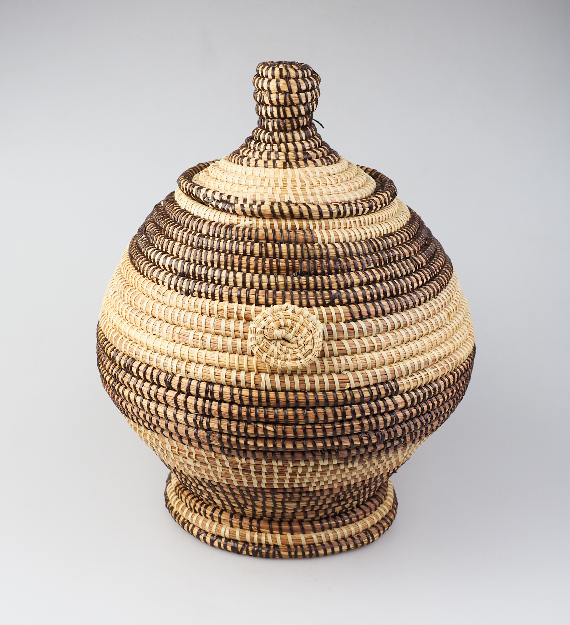 A Lovely Vintage Tribal African Lidded Weaved Basket Home Decor