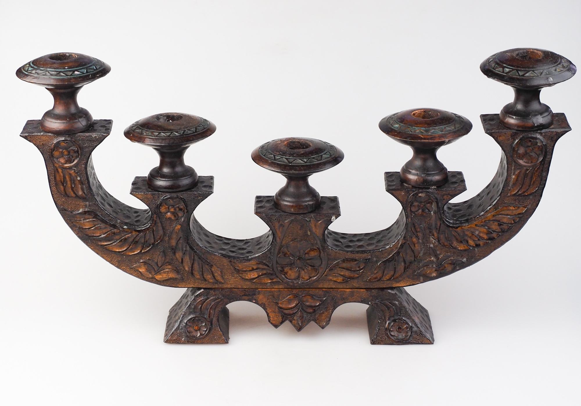 Vintage Scandinavian Wooden 5 Candle Holders/ Candle Stick