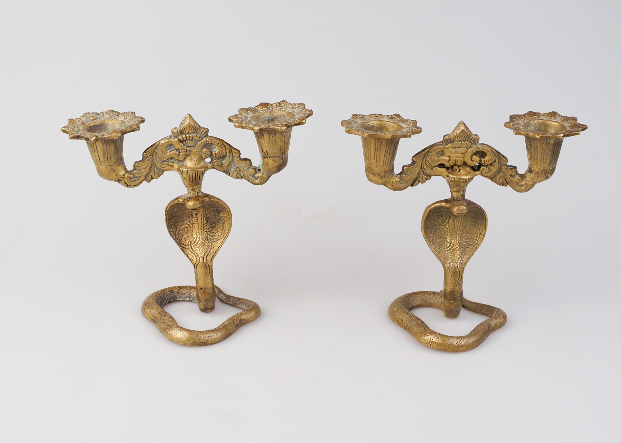 Vintage Brass Pair Of Indian Snake Candle Holders/Candle Sticks