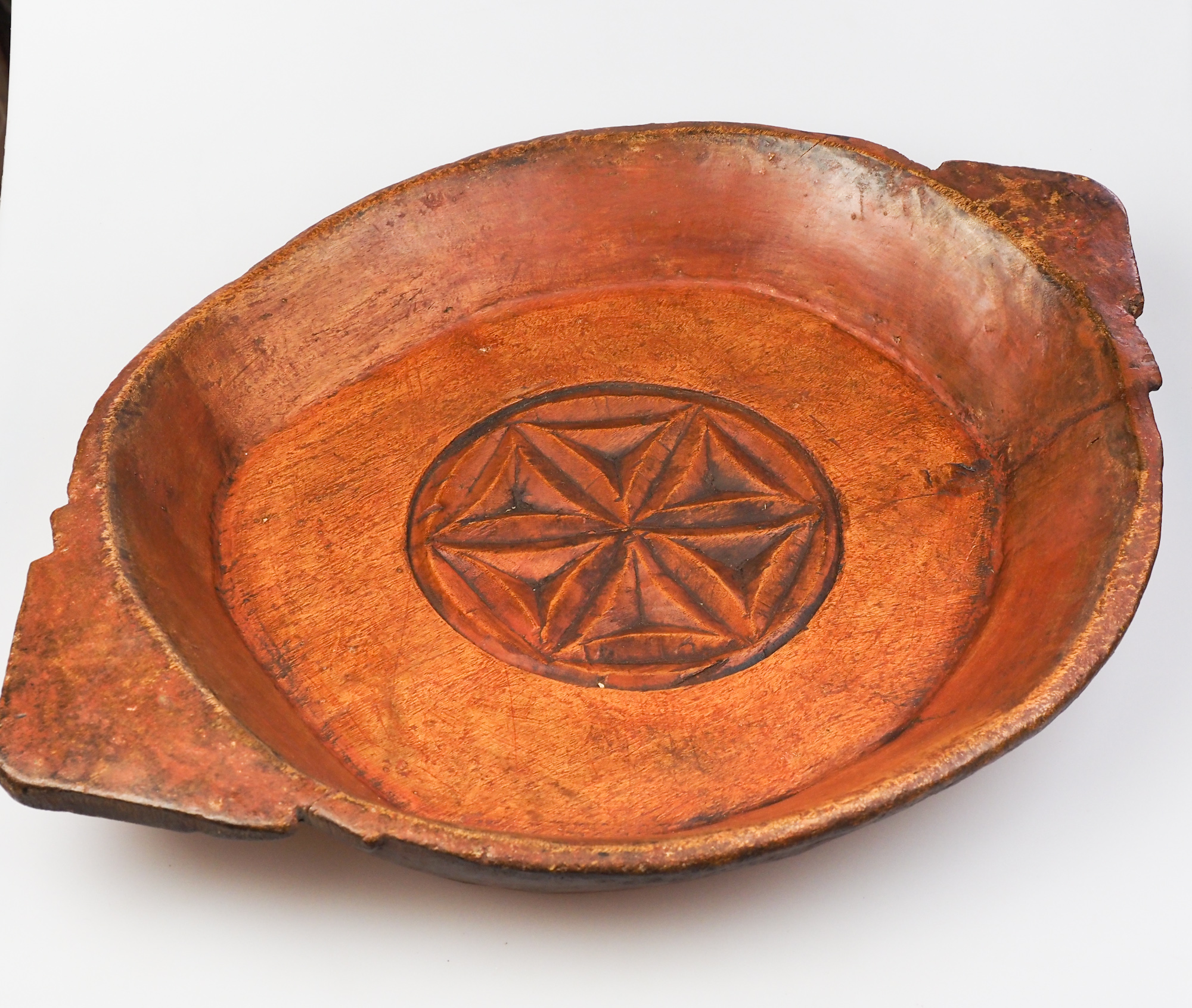 Antique Rustic Handmade Carved Wooden Indian Parat Bowl