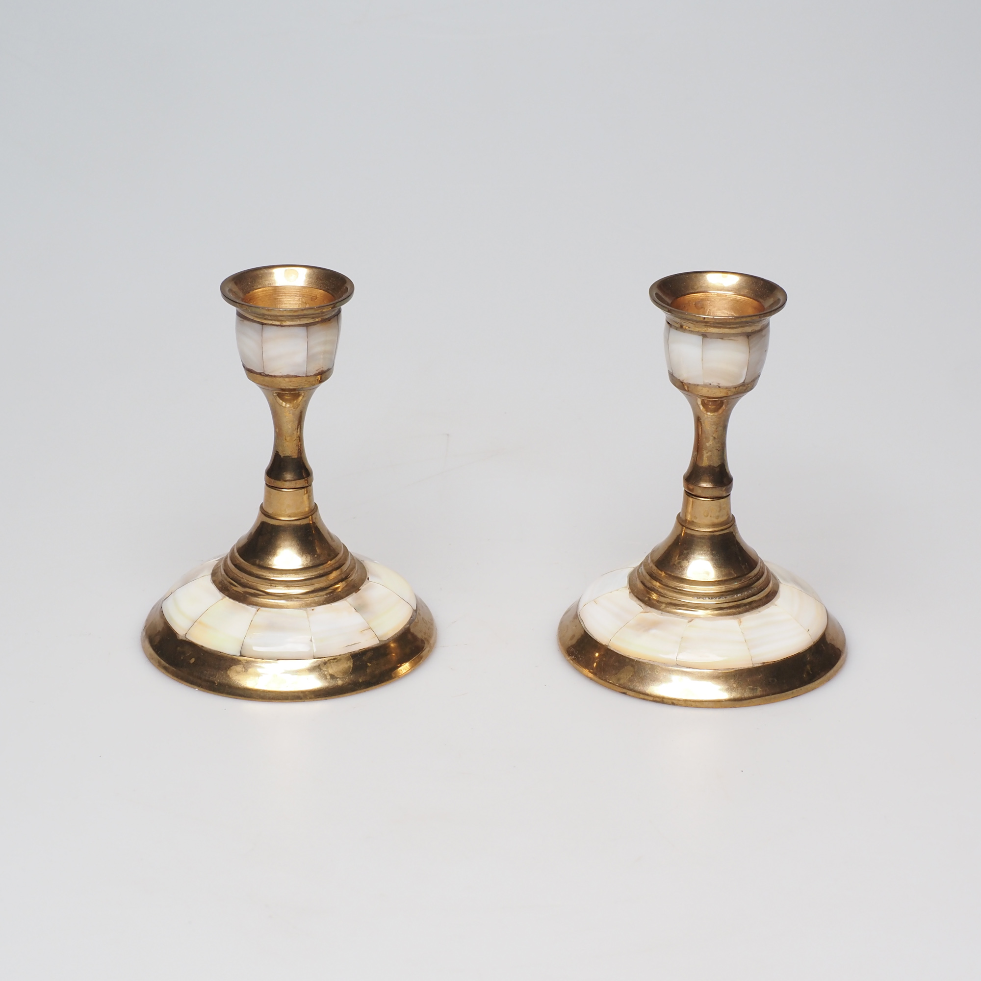 Vintage Brass And Mother Of Pearl Candlesticks/Candle Holders